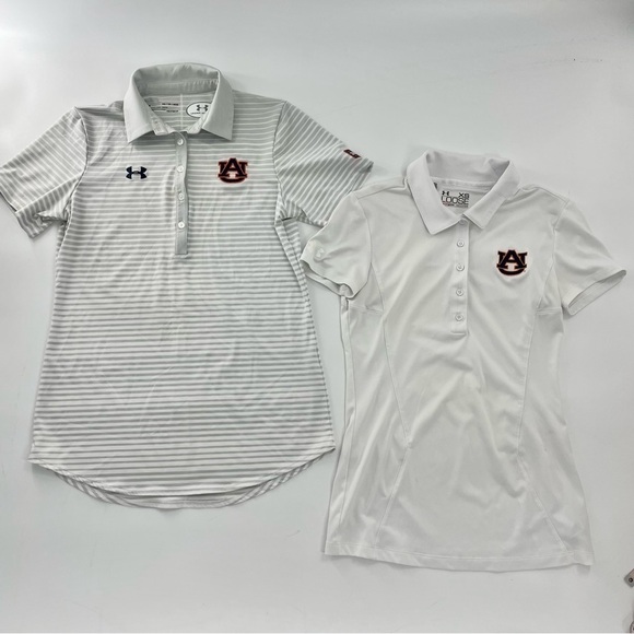 Under Armour HeatGear AUBURN Golf Polo Bundle in White Grey and White Stripe XS - Picture 1 of 16